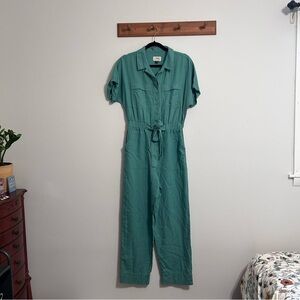 Universal Thread Linen Blend Teal Jumpsuit with Belted Waist Size 2